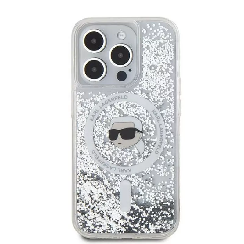 Karl Lagerfeld KLHMP15LLGKISGH iPhone 15 Pro 6,1 inch hardcase transparant Liquid Glitter Karl Head MagSafe