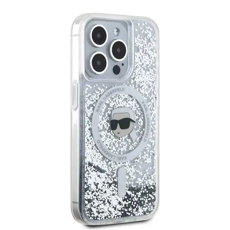 Karl Lagerfeld KLHMP15LLGKISGH iPhone 15 Pro 6,1 inch hardcase transparant Liquid Glitter Karl Head MagSafe