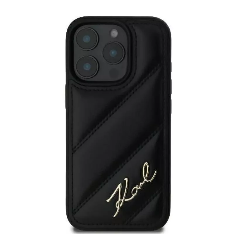 Karl Lagerfeld Quilted Signature Hard Case voor iPhone 16 Pro, Zwart