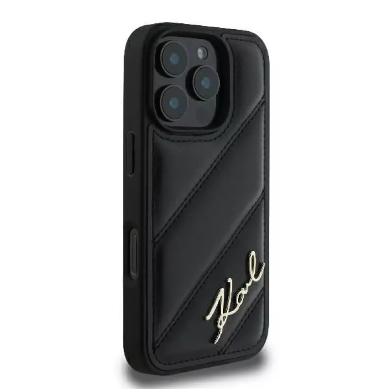 Karl Lagerfeld Quilted Signature Hard Case voor iPhone 16 Pro, Zwart