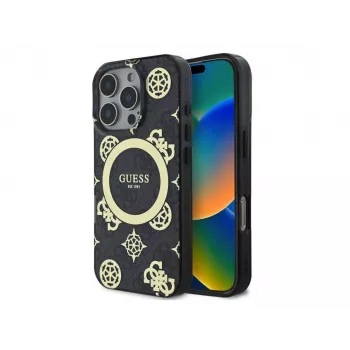 Guess GUHMP16LH4PYEEK hardcase voor Apple iPhone 16 Pro 6,3 inch zwart Peony On 4G Background IML MagSafe