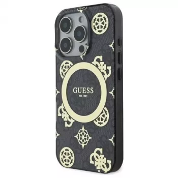 Guess GUHMP16XH4PYEEK hardcase voor iPhone 16 Pro Max 6,9 inch zwart Peony op 4G-achtergrond MagSafe
