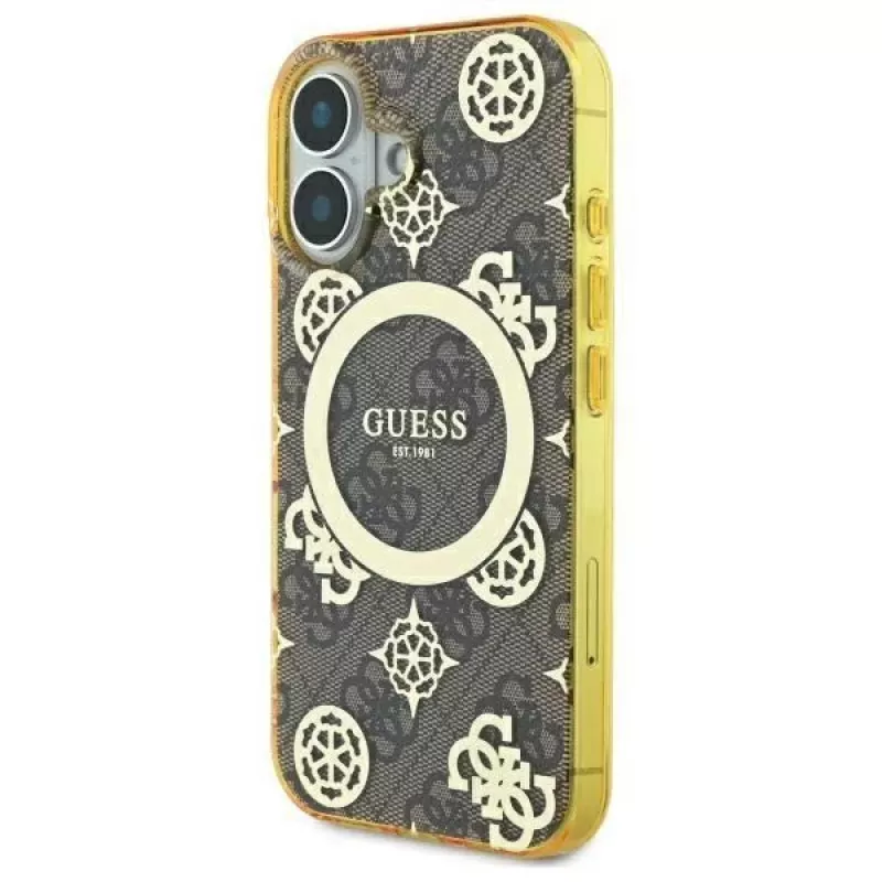 Guess GUHMP16SH4PYEEW hardcase voor Apple iPhone 16 6,1 inch bruin Peony On 4G Background MagSafe