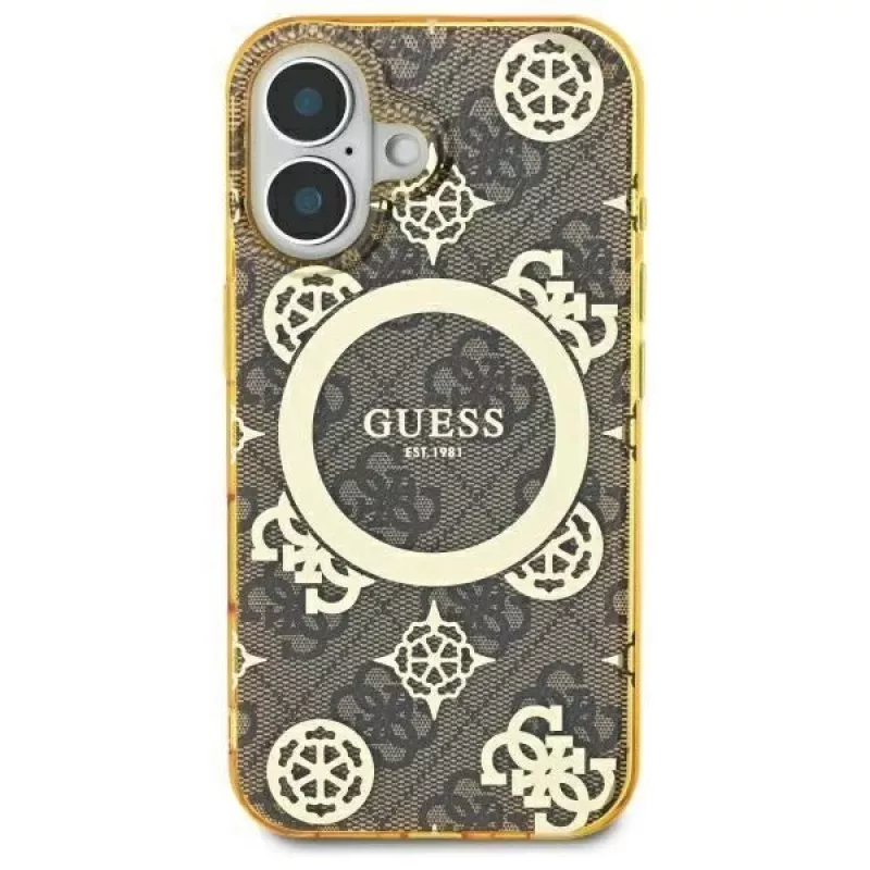 Guess GUHMP16SH4PYEEW hardcase voor Apple iPhone 16 6,1 inch bruin Peony On 4G Background MagSafe