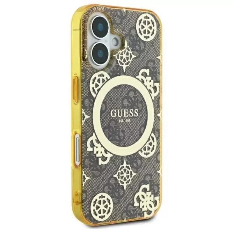 Guess GUHMP16SH4PYEEW hardcase voor Apple iPhone 16 6,1 inch bruin Peony On 4G Background MagSafe