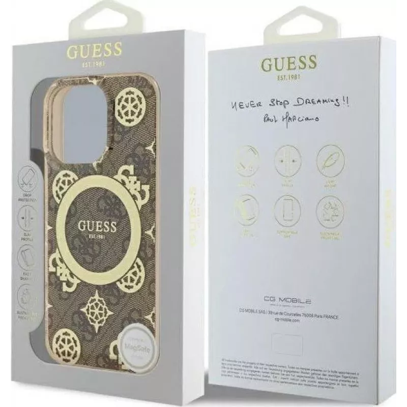 Guess GUHMP16XH4PYEEW iPhone 16 Pro Max 6,9 inch hardcase IML Peony On 4G Background MagSafe bruin