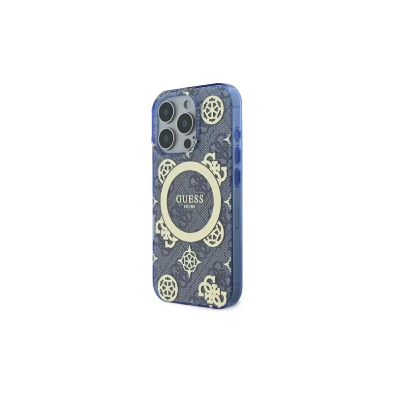 Guess GUHMP16LH4PYEEB iPhone 16 Pro 6.3 blauw Hardcase IML Peony op 4G-achtergrond MagSafe