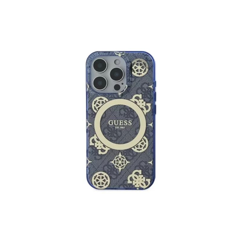 Guess GUHMP16LH4PYEEB iPhone 16 Pro 6.3 blauw Hardcase IML Peony op 4G-achtergrond MagSafe
