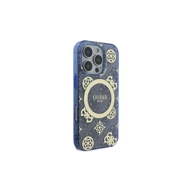 Guess GUHMP16LH4PYEEB iPhone 16 Pro 6.3 blauw Hardcase IML Peony op 4G-achtergrond MagSafe