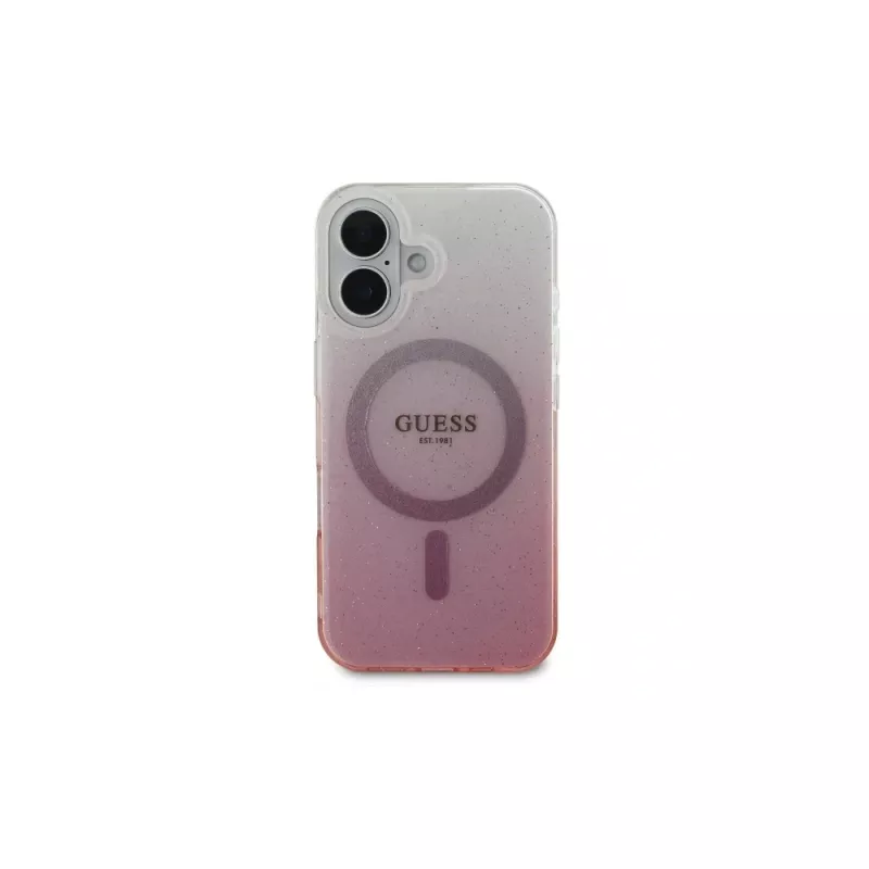 Guess IML Glitter Gradient MagSafe Case voor iPhone 16 (roze)