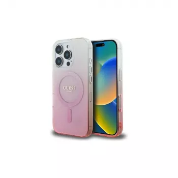 Guess IML Glitter Gradient MagSafe Case voor iPhone 16 Pro (roze)