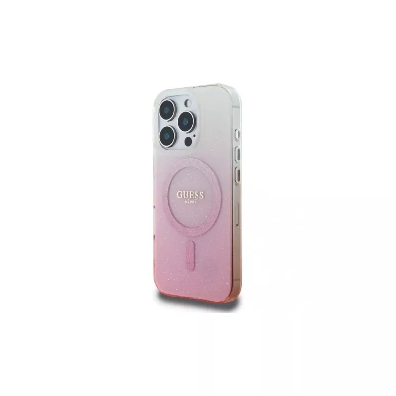 Guess IML Glitter Gradient MagSafe Case voor iPhone 16 Pro (roze)
