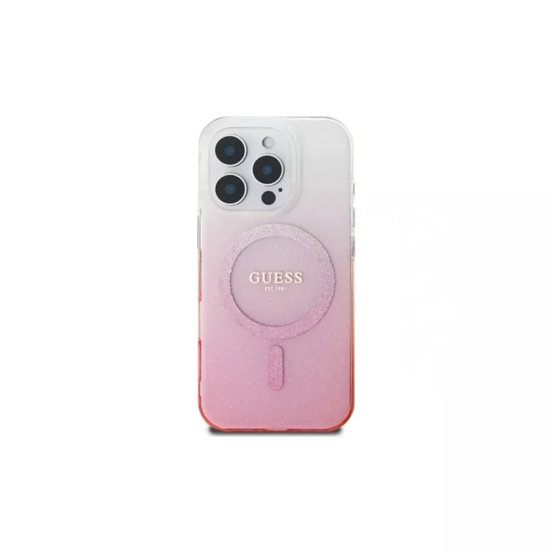 Guess IML Glitter Gradient MagSafe Case voor iPhone 16 Pro (roze)