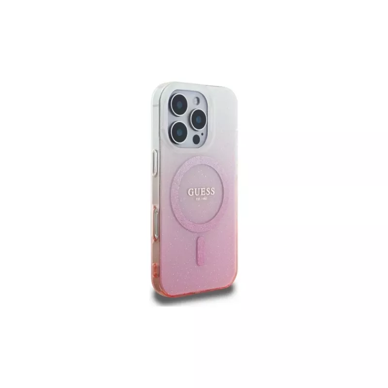 Guess IML Glitter Gradient MagSafe Case voor iPhone 16 Pro (roze)
