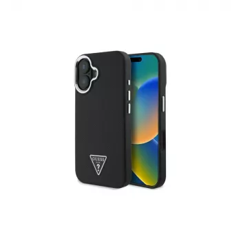 Guess GUHMP16SPGTSPSK iPhone 16 zwart Hardcase Grained Triangle MagSafe