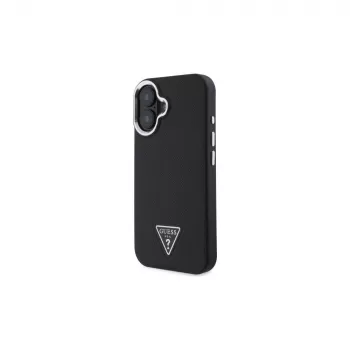 Guess GUHMP16SPGTSPSK iPhone 16 zwart Hardcase Grained Triangle MagSafe