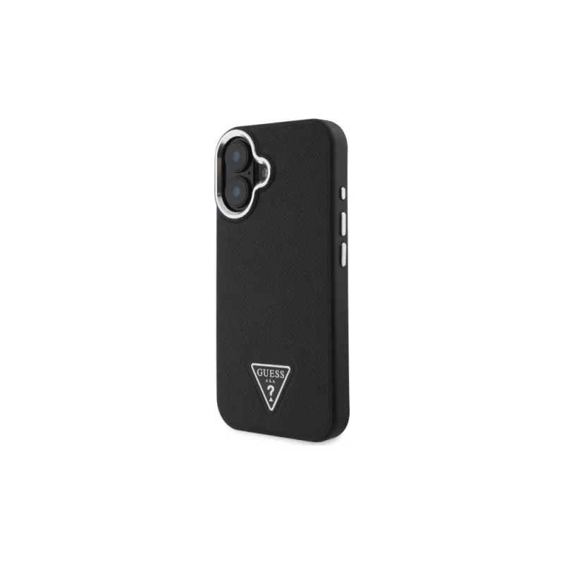 Guess GUHMP16SPGTSPSK iPhone 16 zwart Hardcase Grained Triangle MagSafe