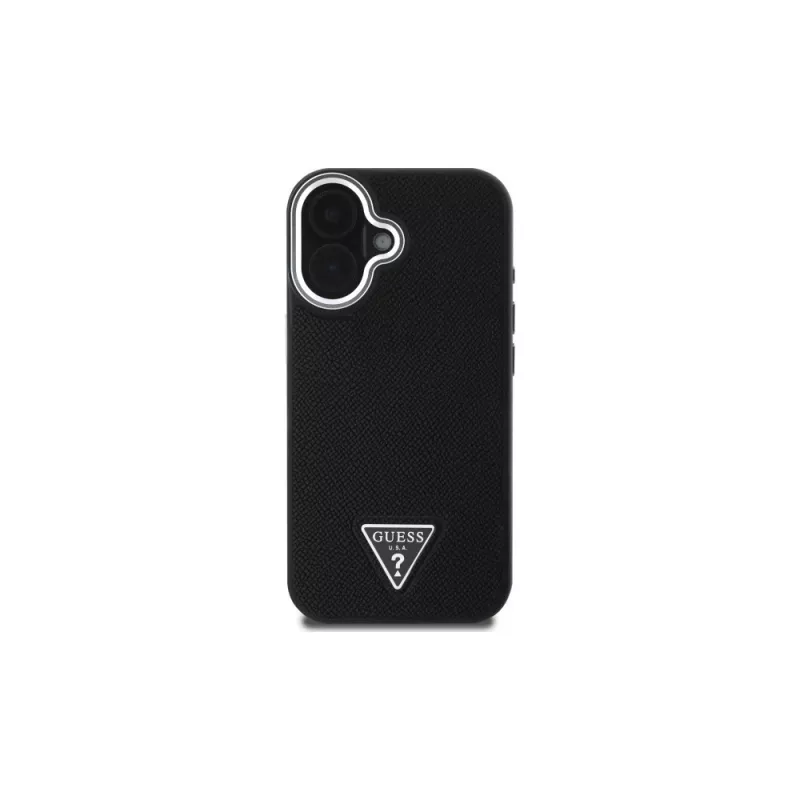 Guess GUHMP16SPGTSPSK iPhone 16 zwart Hardcase Grained Triangle MagSafe
