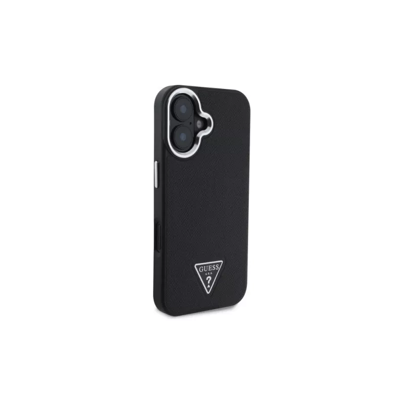 Guess GUHMP16SPGTSPSK iPhone 16 zwart Hardcase Grained Triangle MagSafe