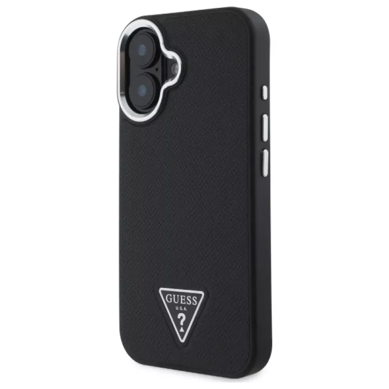 Guess Grained Triangle MagSafe Hardcase voor Apple iPhone 16 Plus - zwart