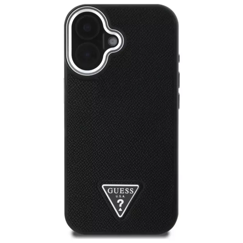 Guess Grained Triangle MagSafe Hardcase voor Apple iPhone 16 Plus - zwart