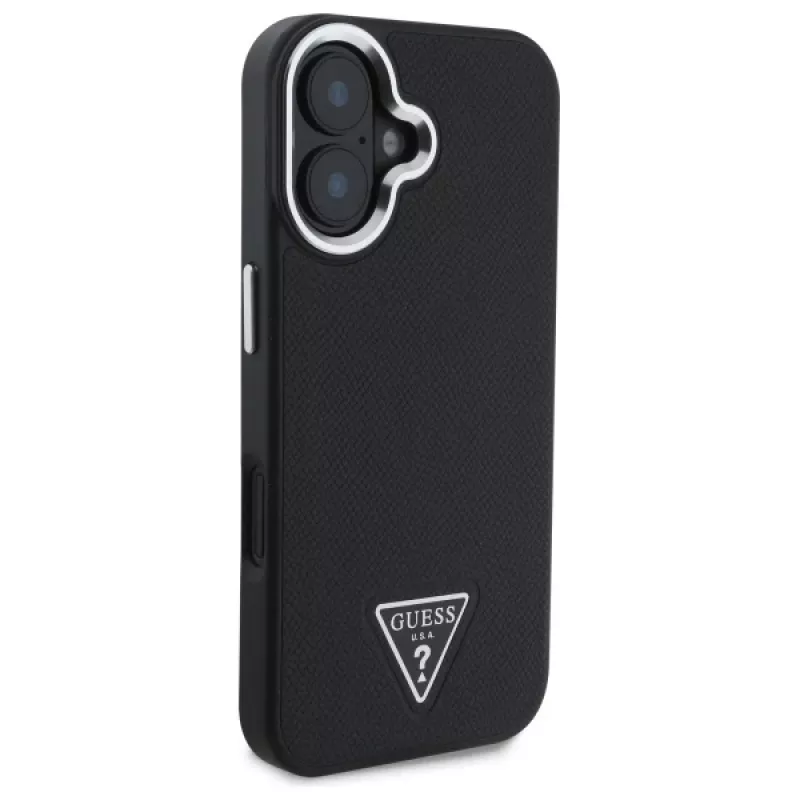 Guess Grained Triangle MagSafe Hardcase voor Apple iPhone 16 Plus - zwart