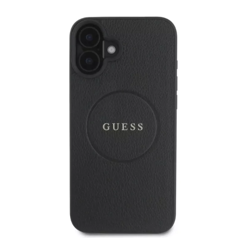 Guess GUHMP16SPGHSMMK Grained Gold Ring MagSafe hardcase voor Apple iPhone 16 6,1 inch, zwart