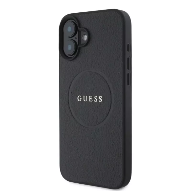 Guess GUHMP16SPGHSMMK Grained Gold Ring MagSafe hardcase voor Apple iPhone 16 6,1 inch, zwart