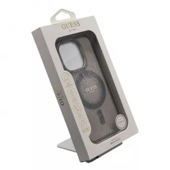 Guess GUHMP16LPFTDTEK Hardcase voor Apple iPhone 16 Pro 6,3 inch, zwart, IML strasssteentjes, MagSafe