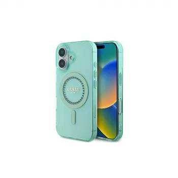 Guess IML Rhinestones MagSafe Case voor iPhone 16 Plus (groen)