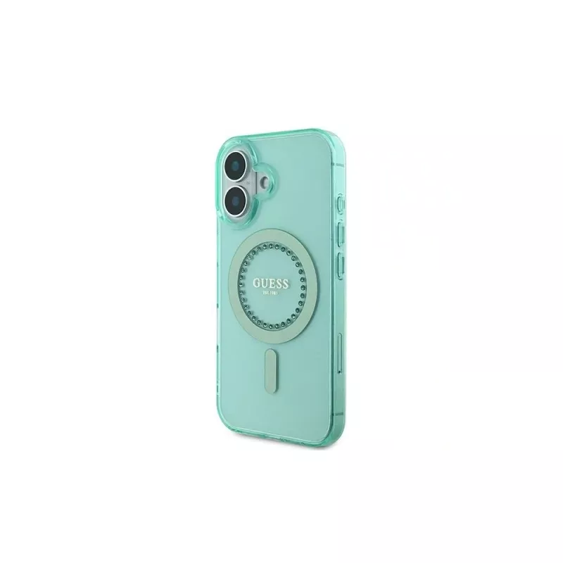 Guess IML Rhinestones MagSafe Case voor iPhone 16 Plus (groen)