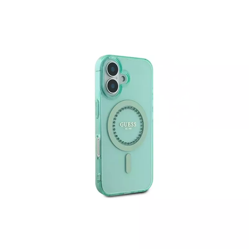 Guess IML Rhinestones MagSafe Case voor iPhone 16 Plus (groen)