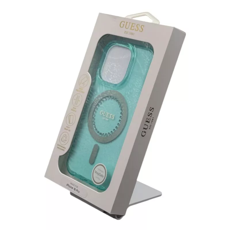 Guess GUHMP16LPFTDTEN iPhone 16 Pro 6,3 inch hardcase IML Rhinestones MagSafe groen