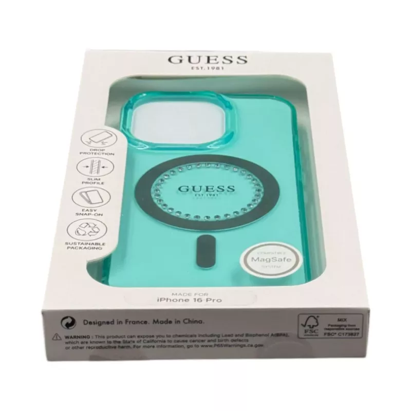 Guess GUHMP16LPFTDTEN iPhone 16 Pro 6,3 inch hardcase IML Rhinestones MagSafe groen