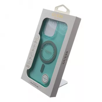 Guess IML Rhinestones MagSafe Case voor iPhone 16 Pro Max (groen)