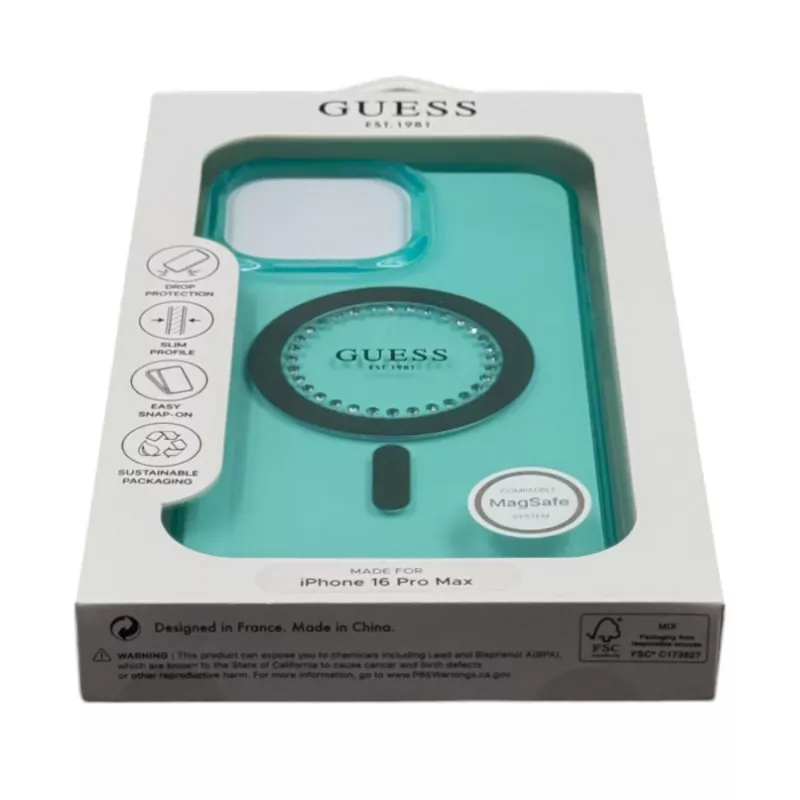 Guess IML Rhinestones MagSafe Case voor iPhone 16 Pro Max (groen)