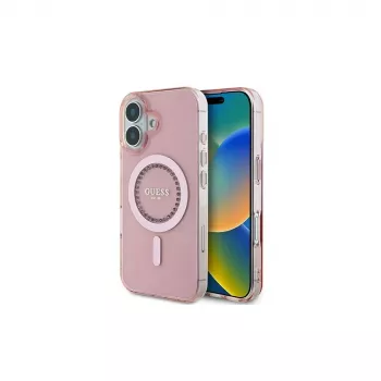 Guess IML Rhinestones MagSafe Case voor iPhone 16 (roze)