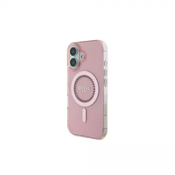Guess IML Rhinestones MagSafe Case voor iPhone 16 (roze)