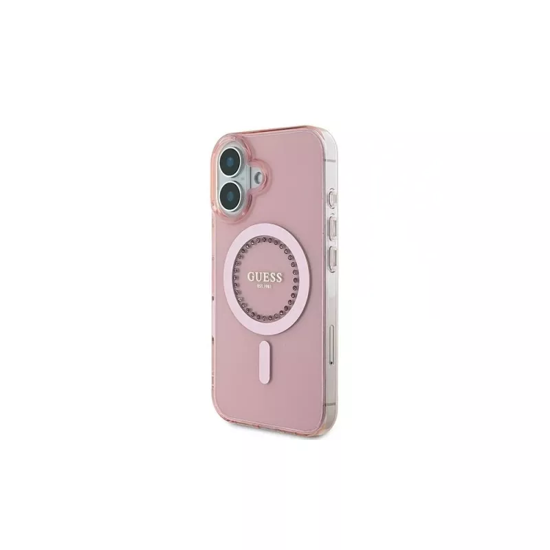Guess IML Rhinestones MagSafe Case voor iPhone 16 (roze)