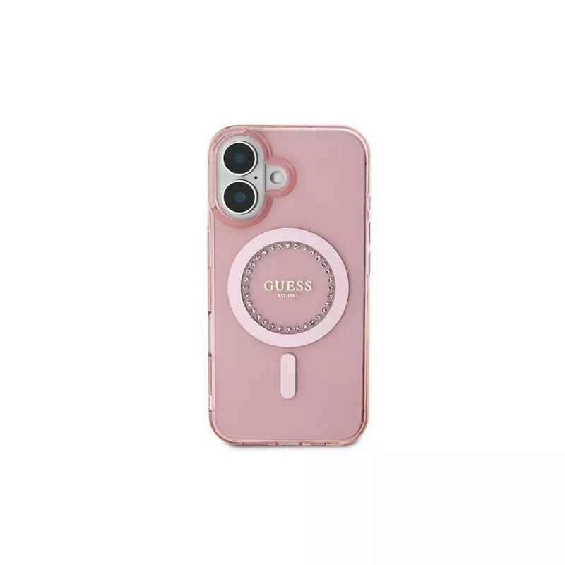 Guess IML Rhinestones MagSafe Case voor iPhone 16 (roze)