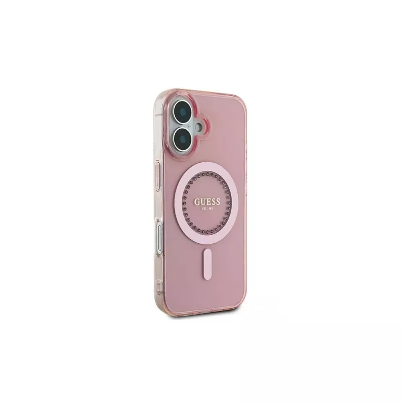 Guess IML Rhinestones MagSafe Case voor iPhone 16 (roze)