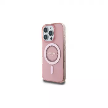 Guess GUHMP16LPFTDTEP Hardcase IML Rhinestones MagSafe voor iPhone 16 Pro 6.3 roze