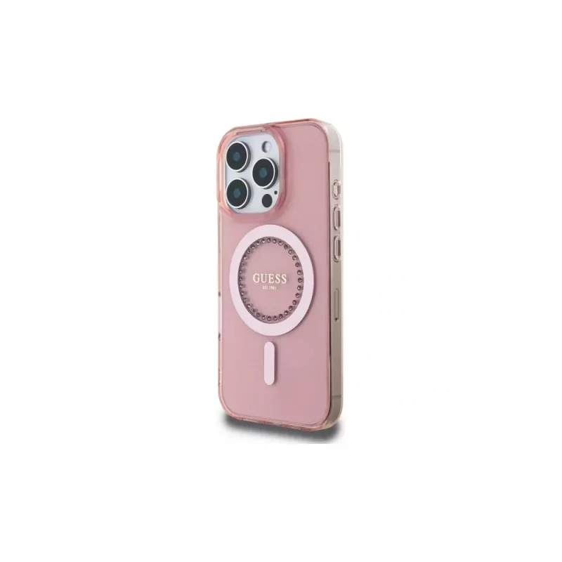 Guess GUHMP16LPFTDTEP Hardcase IML Rhinestones MagSafe voor iPhone 16 Pro 6.3 roze