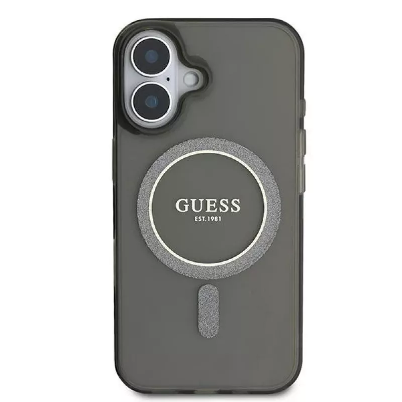 Guess GUHMP16MHFGEREK iPhone 16 Plus 6.7 zwart Hardcase IML Glitter Circle MagSafe
