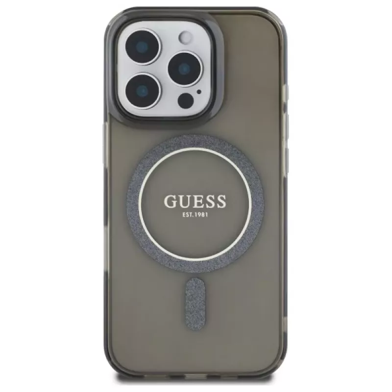 Guess GUHMP16LHFGEREK Hardcase IML Glitter Circle MagSafe voor iPhone 16 Pro 6.3 zwart