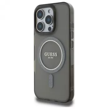 Guess GUHMP16XHFGEREK hardcase IML Glitter Circle MagSafe voor iPhone 16 Pro Max 6,9 inch zwart