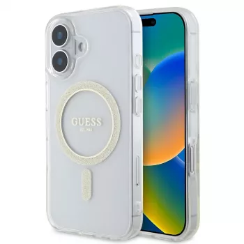 Guess GUHMP16SHFGERET iPhone 16 transparant Hardcase IML Glitter Circle MagSafe