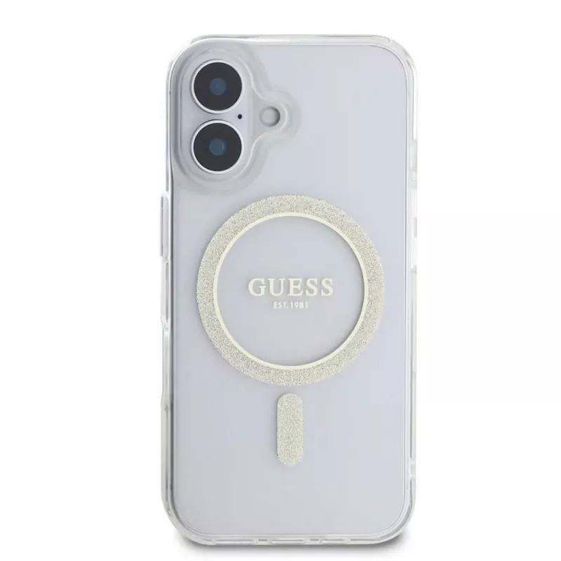 Guess GUHMP16SHFGERET iPhone 16 transparant Hardcase IML Glitter Circle MagSafe