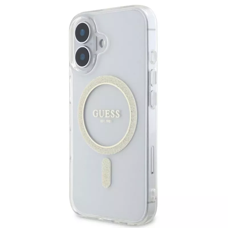 Guess GUHMP16SHFGERET iPhone 16 transparant Hardcase IML Glitter Circle MagSafe