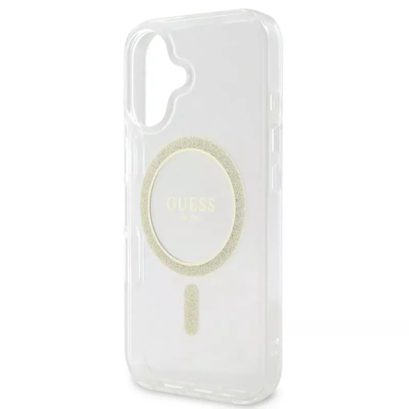 Guess GUHMP16SHFGERET iPhone 16 transparant Hardcase IML Glitter Circle MagSafe